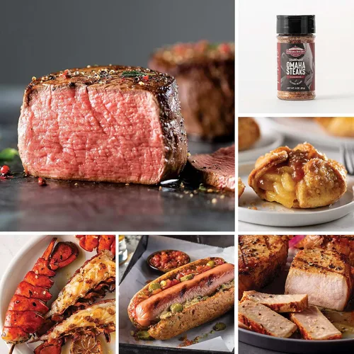 Omaha Steaks Colección Surf & Turf (Mignons de filete cortado de carnicero, pinchos de cola de langosta dividida, francos jumbo gourmet, chuletas de