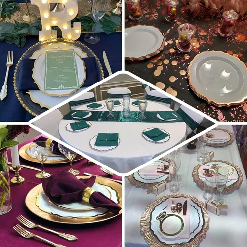 Vista 5 de Efavormart - Paquete de 10 platos de ensalada de postre de plástico gris pardo de 8 pulgadas, vajilla desechable redonda con borde festoneado dorado