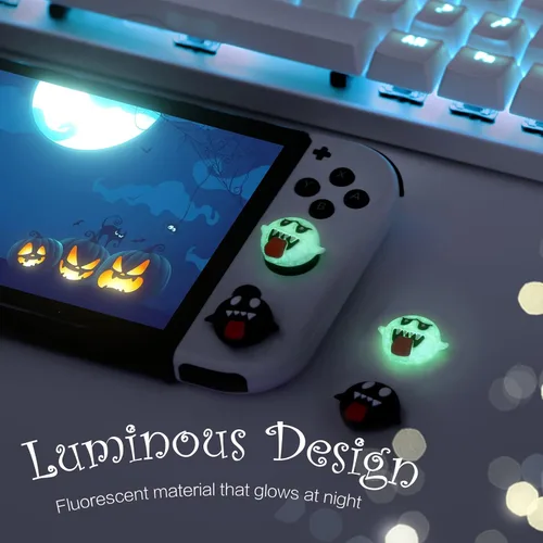 Vista 6 de NANANINO Lindas tapas de silicona para el pulgar Joycon, funda de joystick compatible con Nintendo Switch, OLED, Switch Lite - KirbyGhost