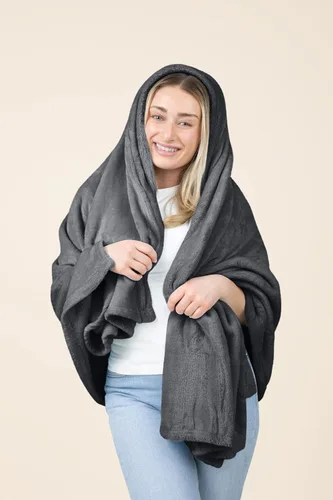 Vista 2 de EverSnug - Manta y almohada de viaje - Manta de avión suave 2 en 1 premium con funda de almohada suave, banda para equipaje de mano y clip para Gris