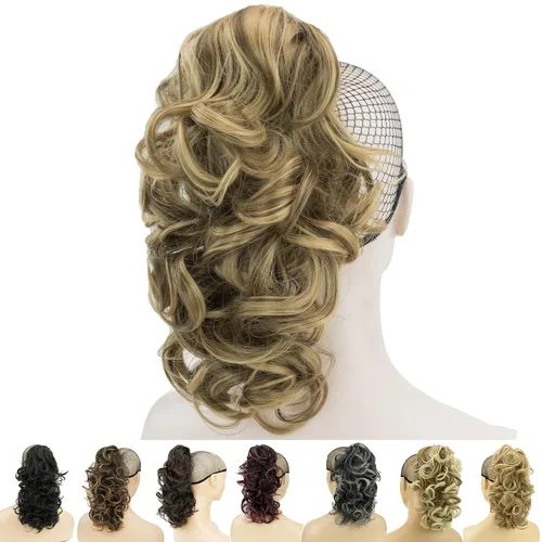 Vista 11 de IMISSU Extensiones de cabello rizado desordenado, cola de caballo con clip en extensiones de cola de caballo (rubio sucio)