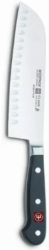 Vista 3 de Cuchillo Santoku de 5 pulgadas con filo cóncavo de acero rico en carbono de Wusthof CLASSIC 7 Santoku Knife 7 Negro