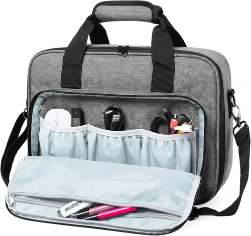 Vista 2 de Funda de transporte para proyector, bolsa para proyector con bolsillos de almacenamiento para accesorios y correas de hombro ajustables, bolsa