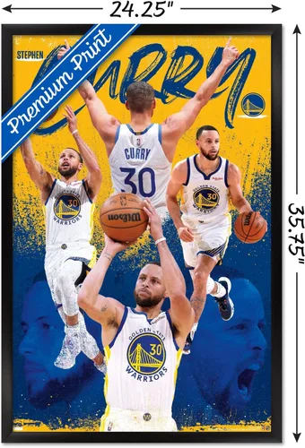Vista 3 de Trends International NBA Golden State Warriors - Póster de pared de Stephen Curry 22, 22.375 x 34 pulgadas, versión enmarcada en negro