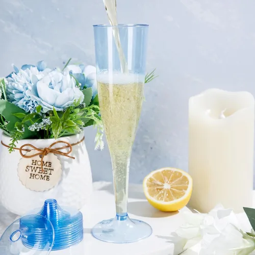 Vista 7 de WDF Paquete de 36 copas de champán de plástico azul transparente, 7 onzas, copas de champán desechables para fiestas, bodas, cumpleaños, primavera