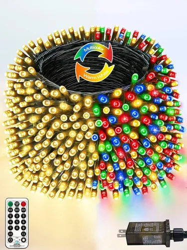 Vista 29 de Guirnalda de luces LED, 264 pies, 800 luces, exteriores e interiores, temporizador, función de memoria, 8 modos, cable verde, impermeable, árbol
