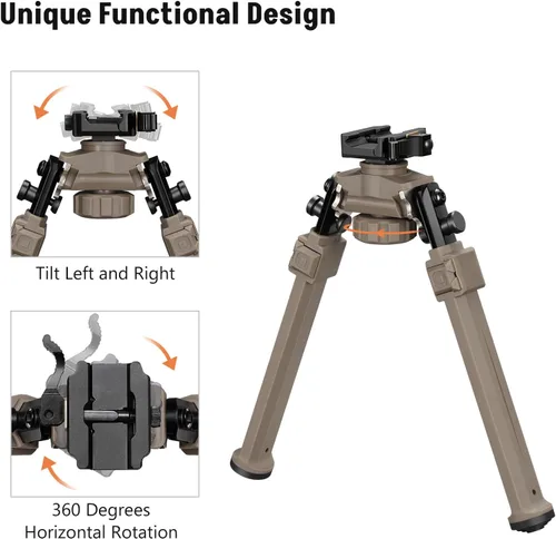 Vista 2 de MidTen Bípode Giratorio de Liberación Rápida con Inclinación para Rifles - Bípode Picatinny, Ligero, Ajustable 360 Grados