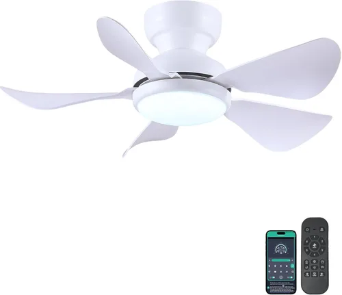 Vista 15 de Kviflon Ventiladores de techo modernos de 36 pulgadas con luces, ventilador de techo pequeño de montaje empotrado con luz y control remoto/APP, 3
