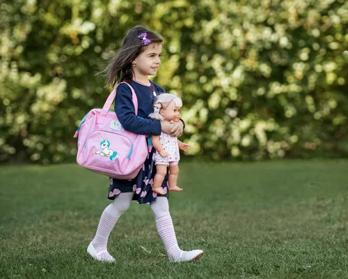 Vista 5 de HappyVk - Bolsa de pañales rosa para muñecas con cambiador de muñecas- Bolso para niñas - Unicornio