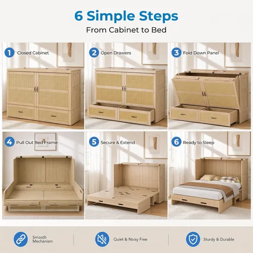 Vista 7 de Mjkone Murphy - Cama de gabinete con colchón de tres pliegues, tamaño Queen Azul