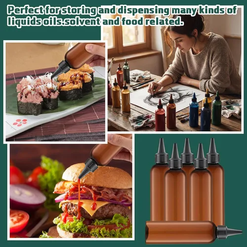 Vista 5 de Tanlade 200 botellas de plástico de 2 onzas para exprimir a granel Boston dispensadoras de aceite vacías para el cabello con tapa para aceites
