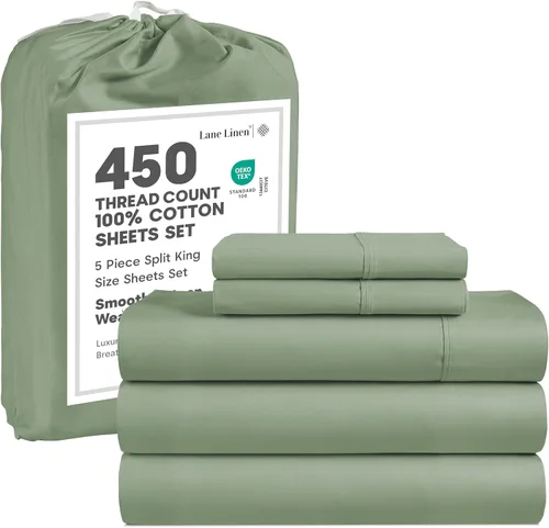 Vista 67 de LANE LINEN - Sábanas tamaño Queen, 450 hilos, 100% algodón, de satén, sábanas refrescantes, suaves y transpirables, con bolsillo profundo, 4 piezas