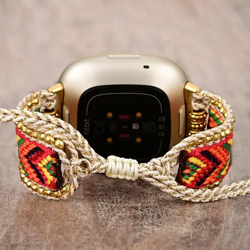 Vista 9 de Correa de nailon trenzada estilo bohemio retro compatible con Fitbit Versa 3/Versa 4/Sense 2/Fitbit Sense Bandas para mujeres y hombres, correa