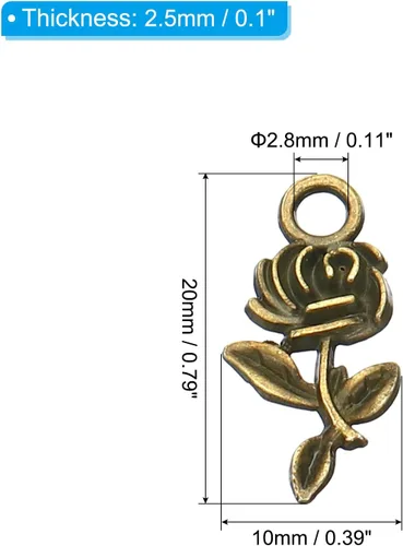 Vista 2 de PATIKIL 50 piezas de dijes de rosas Mini Rose Flower Pendant Charm Bulk Vintage Metal DIY para hacer joyas, pulseras, aretes, collares