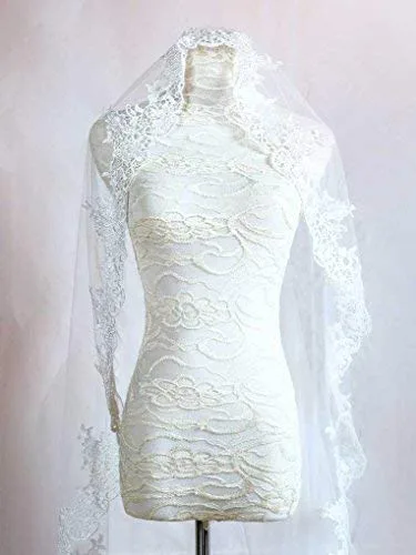 Vista 8 de Accesorios de boda velos nupcial bordado marfil de Aukmla