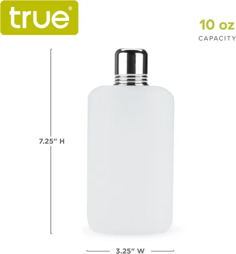 Vista 3 de True Rogue - Frasco de plástico para licor Frasco de plástico blanco oculto y discreto de 10 onzas con tapa de vidrio de aluminio de 1 onza