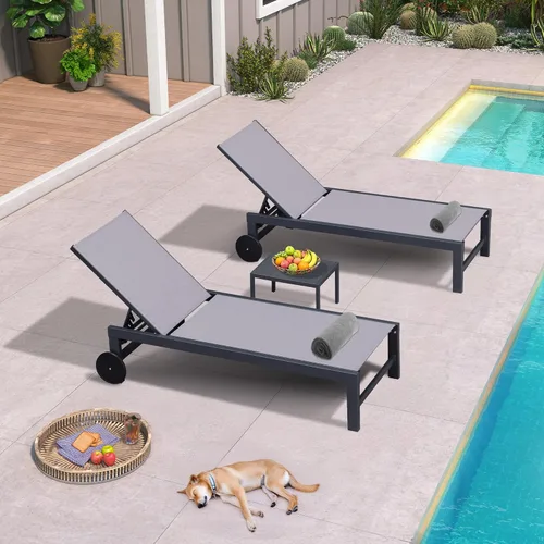 Vista 13 de PURPLE LEAF Tumbona para exteriores con ruedas para exteriores, 2 piezas, silla de patio de aluminio con 5 posiciones ajustables reclinables