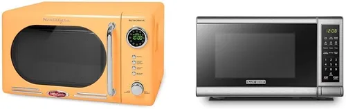 Nostalgia Horno microondas compacto retro para encimera, 0.7 pies cúbicos y BLACK+DECKER EM720CB7 Horno de microondas digital con puerta giratoria