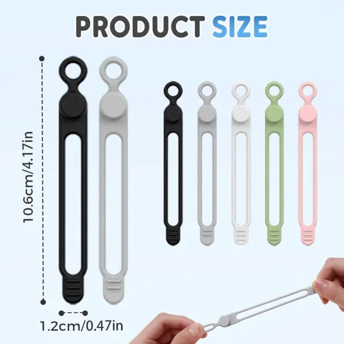 Vista 6 de Reusable Silicone Cable Organizer, Cord Holder Wire Ties for Bundling Charger Cables, Home Office Travel Gadgets (Green-5pc)