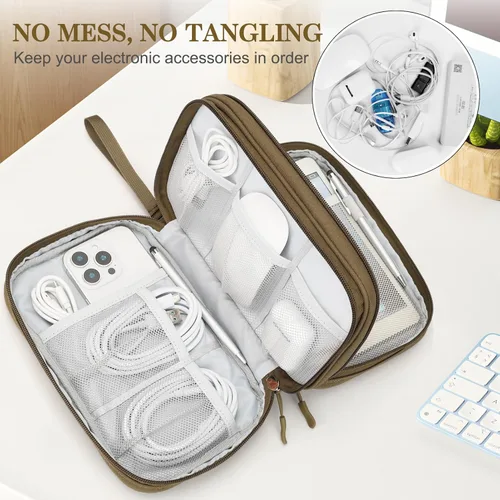 Vista 90 de FYY Organizador para accesorios electrónicos, para viajes, para cables, celular y cargadores, estuche portátil, impermeable, doble capa, bolsa