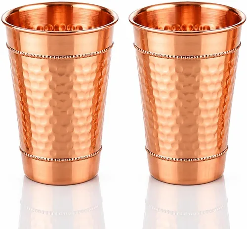 Juego de 2 vasos de agua de cobre puro martillado, vasos grandes de 13 onzas, vasos de cobre ayurvédicos, hermosos vasos de diseño hecho a mano para