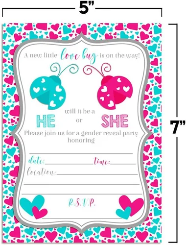 Vista 5 de AmandaCreation - Invitaciones para baby shower para el día de San Valentín, 20 tarjetas de relleno de 5 x 7 pulgadas con veinte sobres blancos