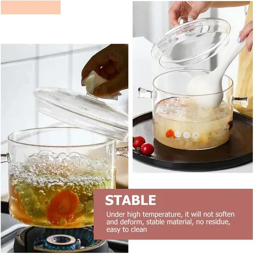 Vista 7 de GANAZONO Olla de cocina de vidrio con tapa, resistente al calor, olla de vidrio de borosilicato, olla de doble asa para cocina casera, cocina