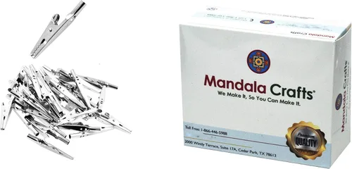 Vista 3 de Mandala Crafts Paquete de 100 pinzas de cocodrilo de metal en tono plateado de 2 pulgadas, abrazaderas de cocodrilo para pruebas eléctricas, cables