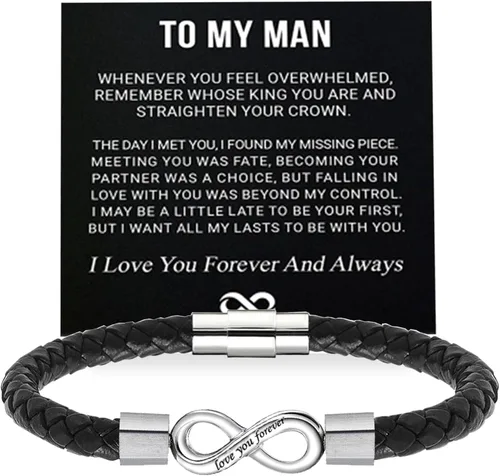Vista 8 de Pulsera de cuero infinito con texto en inglés «To My Man», «Love You Forever and Forever» («To My Man»)