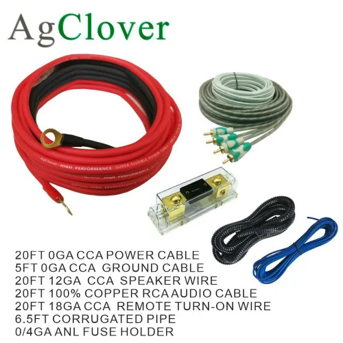 Vista 3 de Kit de cableado de amplificador de calibre 1/0, kit completo de cable amplificador de manejo de potencia para audio de automóvil de alto