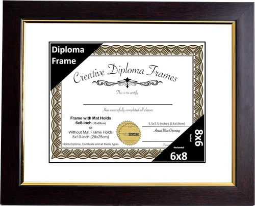 Vista 53 de Creative Picture Frames Marco de diploma de caoba de 7 x 9 pulgadas con borde dorado, incluye caballete de vidrio negro y ganchos de pared
