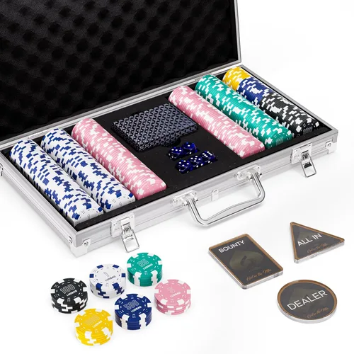 Vista 14 de Juego de 300 fichas de póquer numeradas para Texas Holdem, Blackjack, torneos con estuche de aluminio, 2 barajas de cartas, distribuidor, ciego