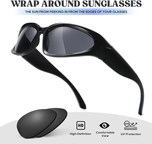 Vista 4 de JASPIN Y2K Gafas de Sol Envolventes para Mujeres y Hombres, Plata, Ovaladas, de Moda, Deportivas, con Protección UV
