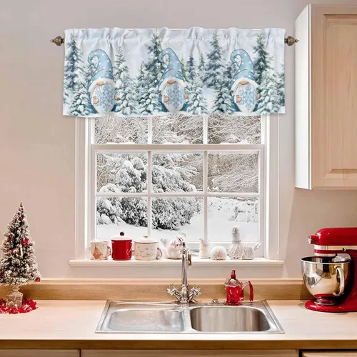 Vista 22 de Cenefas de verano para cocina, cafetería, cenefa de ventana con diseño de estrella de mar costera azul, 42 x 12 pulgadas, bolsillo para barra