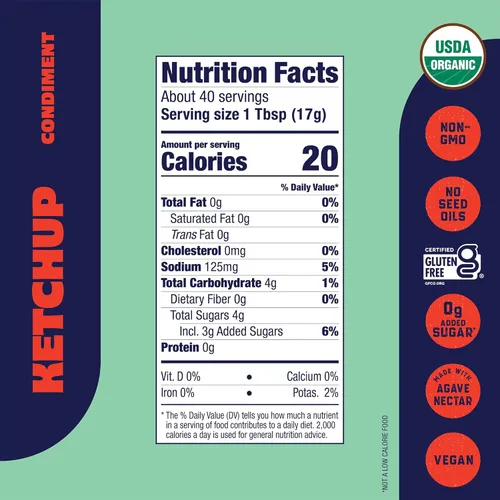 Vista 2 de Organicville Ketchup orgánico - Ketchup de tomate, sin gluten, sin OMG, vegano, orgánico USDA, hecho con néctar de agave, salsa de tomate a base