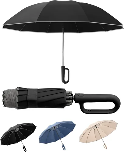 Vista 8 de Paraguas inteligente, reforzado a prueba de viento, duradero, protector solar, protección UV UPF50+, con anillo reflectante de ángel, negocios