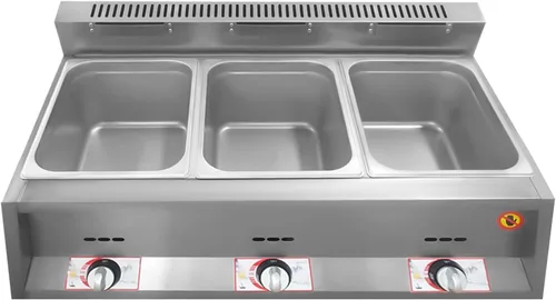 Vista 10 de Freidora de gas comercial, freidora de acero inoxidable, freidora de gas de 5.4 cuartos de galón / 6 l x 2 tanques de gas doble encimera con 3 tapas