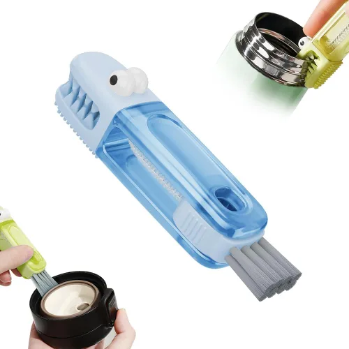 Juego de cepillos de limpieza 3 en 1 para tapa de taza, cepillo multifuncional de limpieza de botellas, limpiador de huecos de tapa de taza de Azul