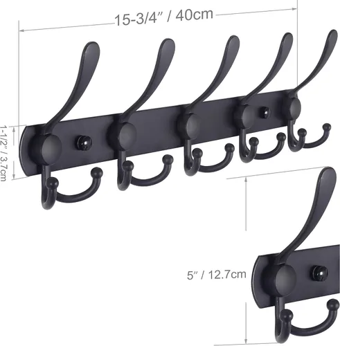 Vista 3 de WEBI Perchero de Pared Montado en Pared, Ganchos para Abrigos Montado en Pared, 5 Ganchos Tri para Colgar Abrigos, Colgador de Pared para Abrigos
