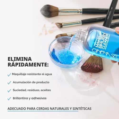 Vista 4 de Cinema Secrets Solución limpiadora de brochas de maquillaje de vainilla azul original, limpiador profesional para brochas de maquillaje, fórmula