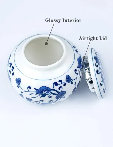 Vista 2 de Dahlia Bote de té de porcelana azul y blanco para té suelto, organizador de té hermético Jingdezhen, Lingzhi 250 ML Azul y blanco Lingzhi #2