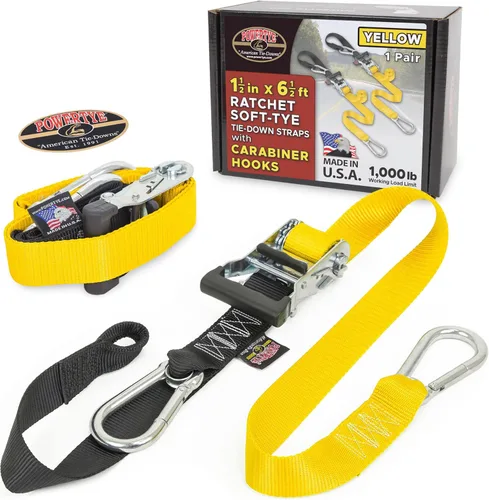 Vista 17 de PowerTye - Correas de trinquete resistentes de 1.5 pulgadas x 6.5 pies con Soft-Tye y mosquetones, límite de carga de trabajo de 1,000 lb