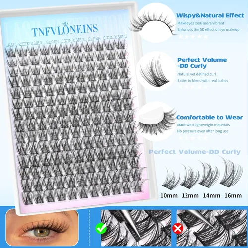 Vista 5 de Racimos de pestañas naturales, racimos de pestañas Wispy, 154 piezas, extensiones de pestañas en racimo, pestañas individuales, aspecto natural