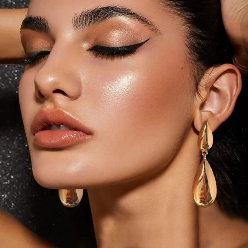 Vista 3 de Aretes largos de gota de agua para mujer, aretes colgantes de gota de oro, joyería de moda para mujer