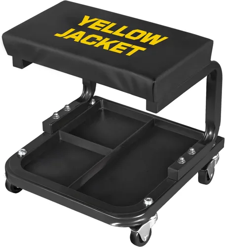 Vista 7 de YELLOW JACKET - Asiento de arrastre para garaje/taller, taburete mecánico acolchado con capacidad de 250 libras, asiento removible con bandeja