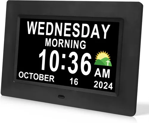 SSINI Reloj de alarma digital para demencia con calendario y fecha para ancianos - 15 alarmas 5 colores pantalla grande Alzheimers Reloj digital