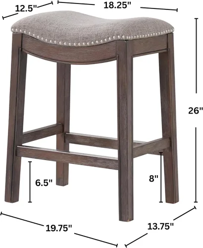 Vista 42 de Williston Taburete de altura de mostrador, asiento de sillín sin respaldo de 26 pulgadas de alto con tapicería similar al lino, marco de madera