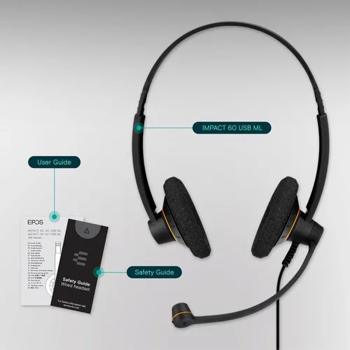 Vista 8 de EPOS Sennheiser Consumer Audio SC 60 USB ML (504547) - Auriculares empresariales de doble cara Para Skype Empresarial con sonido HD, micrófono