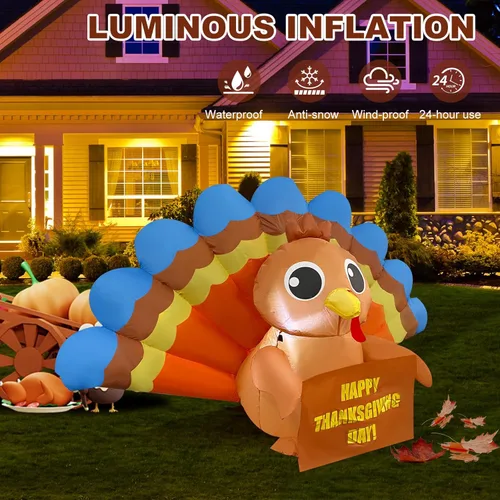 Vista 2 de HZGDEJTG Decoraciones inflables de Acción de Gracias de 5 pies al aire libre, decoraciones de patio inflables de pavo con luces LED