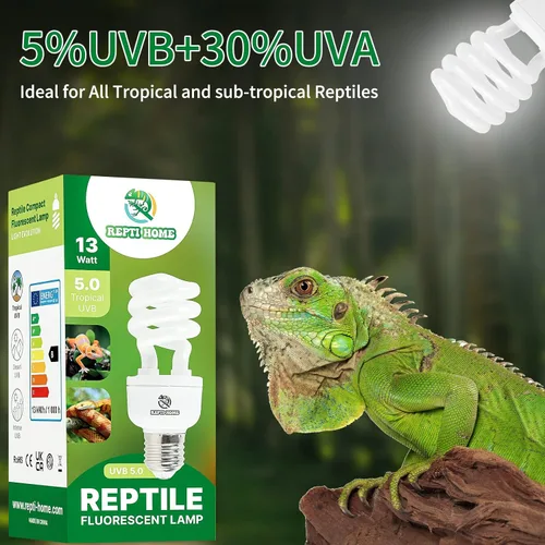 Vista 5 de UVB Luz de Reptil 5.0, Bombilla UVA UVB de 13W Tropical y Sub-Tropical para Reptiles, Lámpara Fluorescente Compacta Tropical para Terrario, Bombilla
